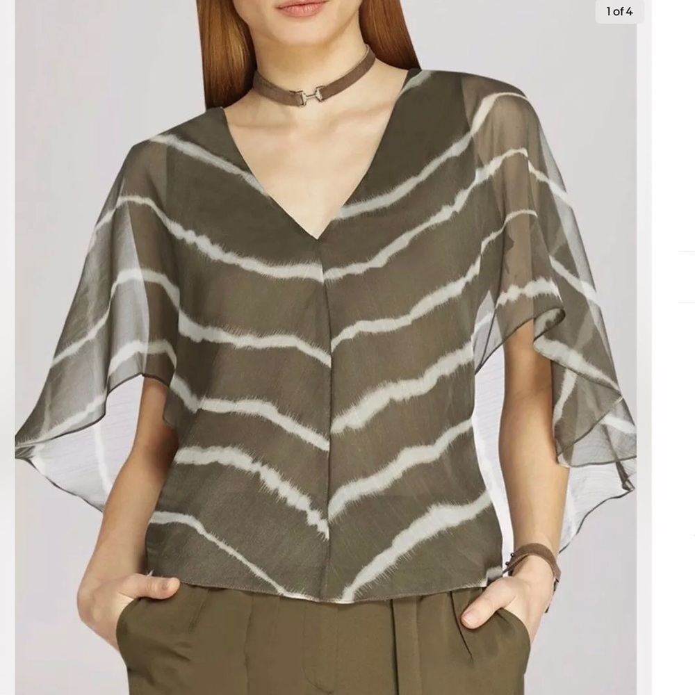 ✨Halston Heritage Sage DipTye Stripe Top, Sz4, NWT